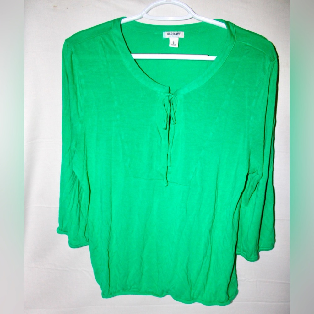 Women’s Old Navy Green Long Sleeve Shirt Top Size Large Ties In Front